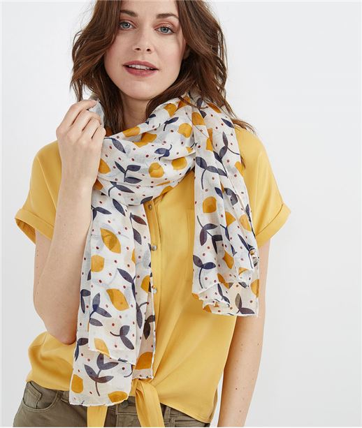 Foulard femme écru imprimé citrons ECRU