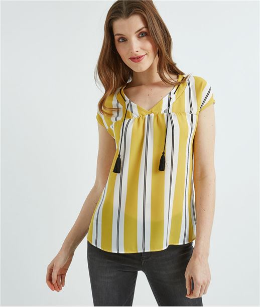 T-shirt femme bimatières rayé safran SAFRAN