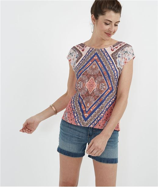 T-shirt bimatières imprimé CORAIL