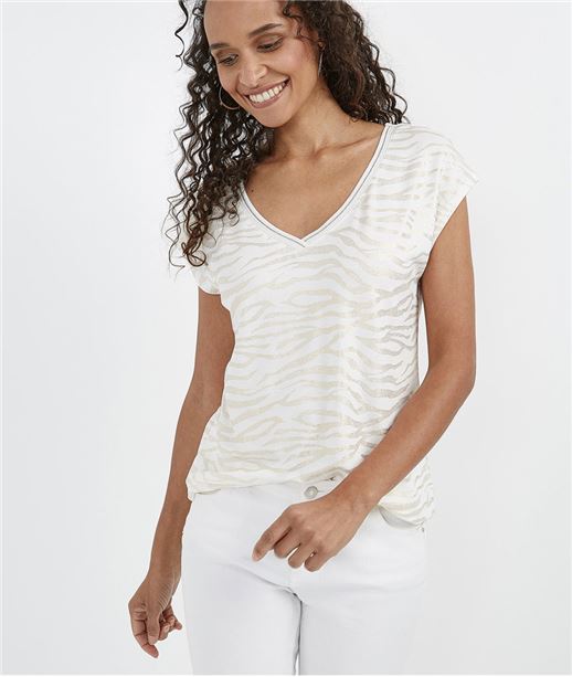 T-shirt femme imprimé zèbre ECRU