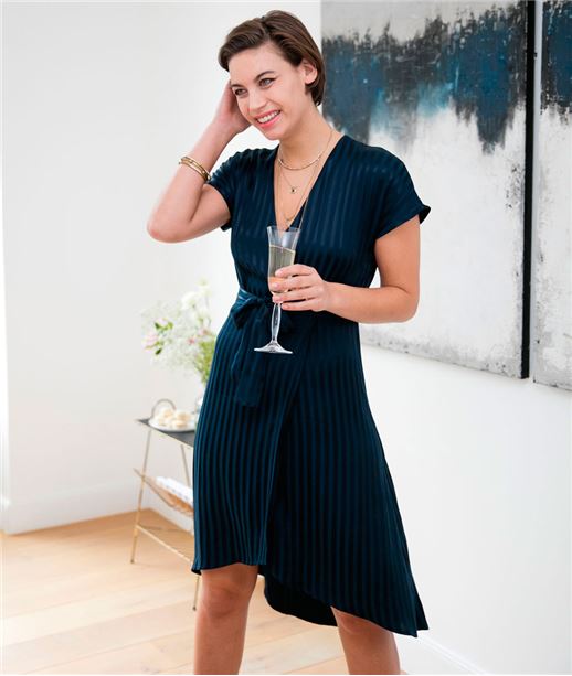 Robe femme cache coeur fluide et satinée MARINE
