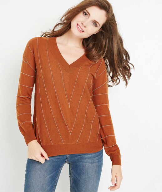 Pull léger avec chevrons brillants CARAMEL