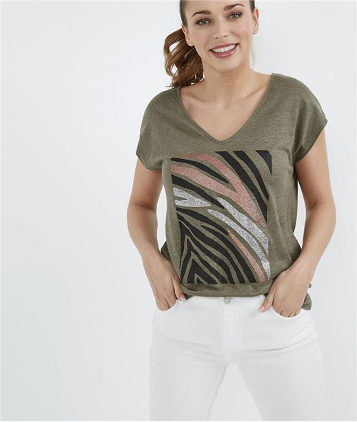T-shirt imprimé zèbre KAKI
