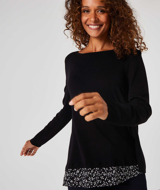 Pull bi-matière ouvert dos NOIR