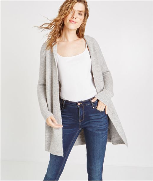 Gilet long tout doux avec étoile GRIS