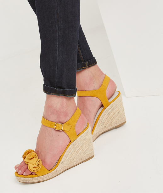 Sandales compensées avec fleurs JAUNE