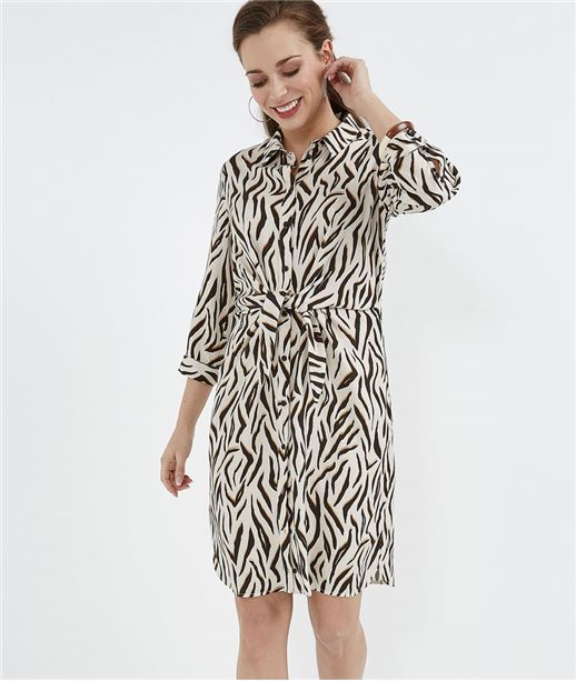 Robe chemise femme imprimé zèbre BEIGE