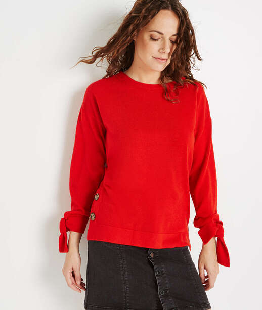 Pull rouge avec noeuds poignets ROUGE