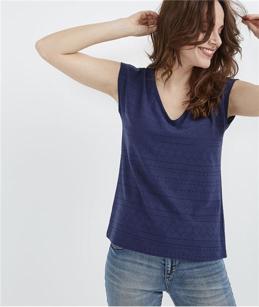 T-shirt ajouré avec noeud dans le dos BLEU
