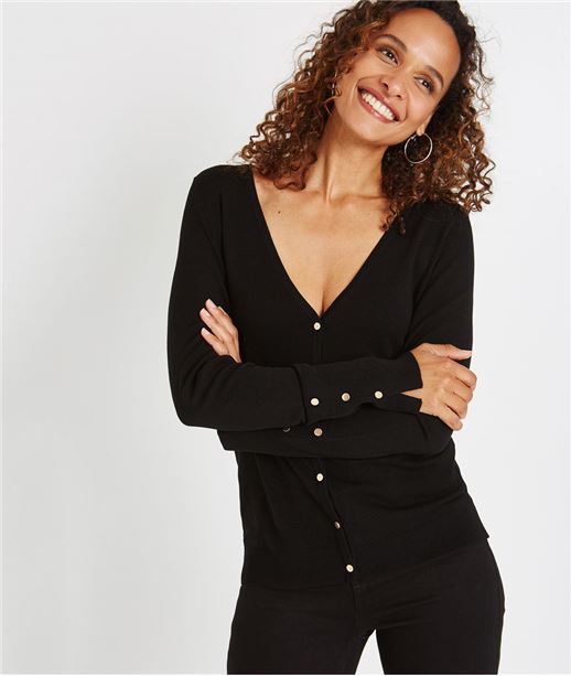 Gilet basique col V uni NOIR