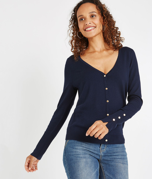 Gilet basique col V uni MARINE