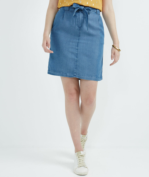 Jupe femme en tencel bleu avec ceinture BLEU