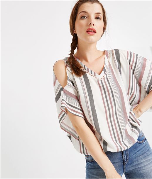 Blouse rayée manches coudes fendues RAYE GRIS