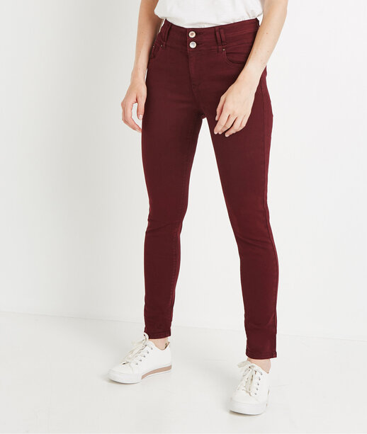 Slim taille haute uni de couleur GRENAT