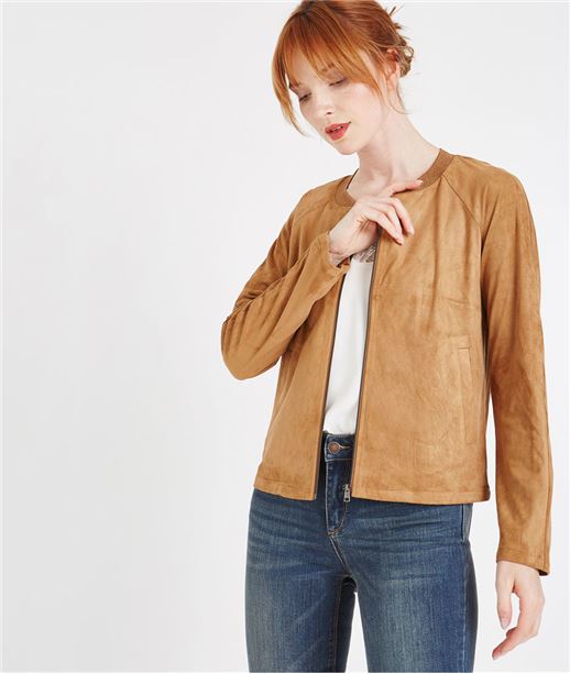 Veste bombers suedine CARAMEL