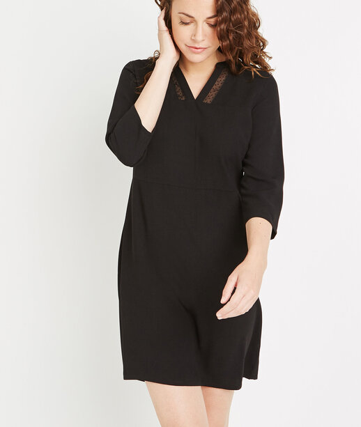 Robe évasée avec col plumetis NOIR