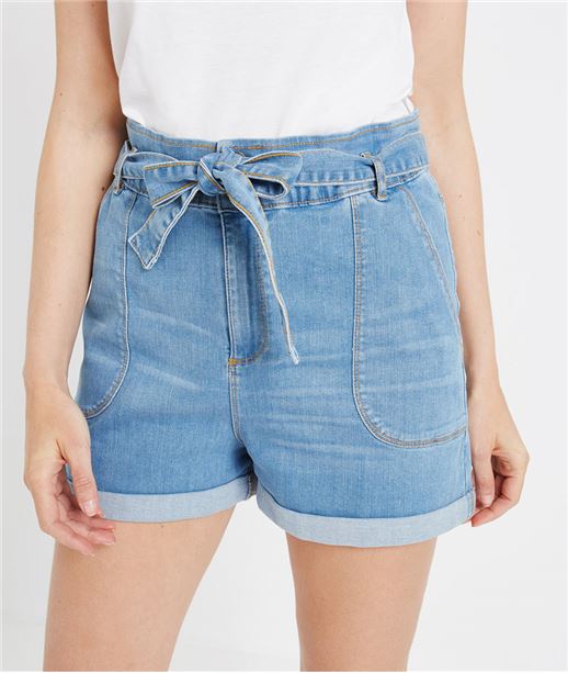 Short en jean avec ceinture à nouer STONE