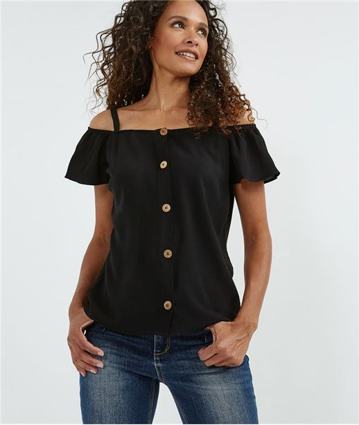 Blouse col Bardot avec bretelles NOIR