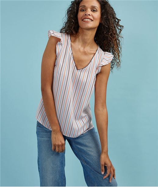 Blouse à manches courtes rayée rose MULTICOLORE