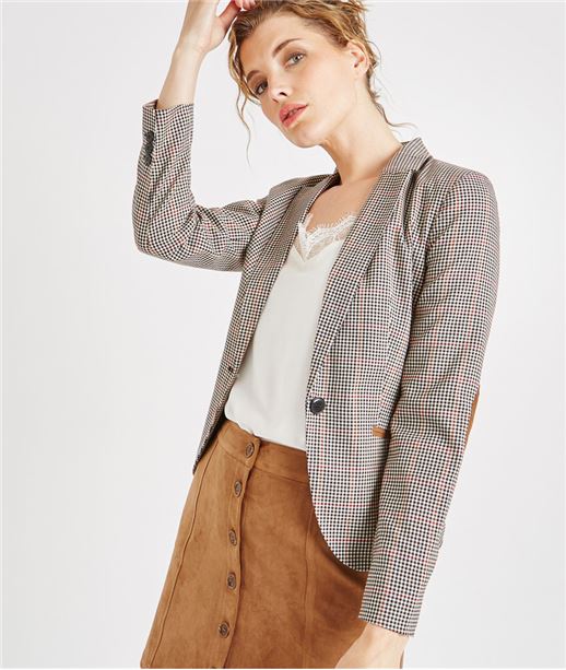 Veste de tailleur pied de poule CARAMEL