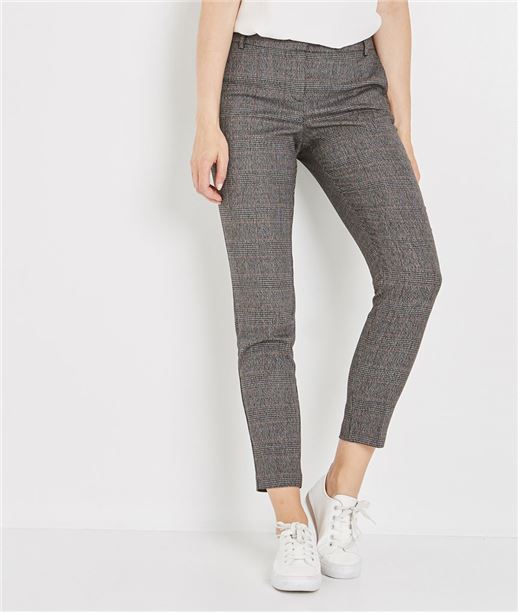 Pantalon cigarette à carreaux élastiqué GRIS
