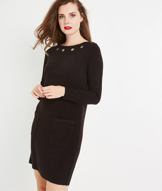 Robe pull unie à oeillets NOIR