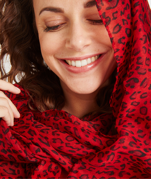 Foulard imprimé léopard rouge ROUGE
