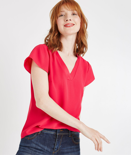 Blouse fluide à manches courtes fuchsia FUSHIA