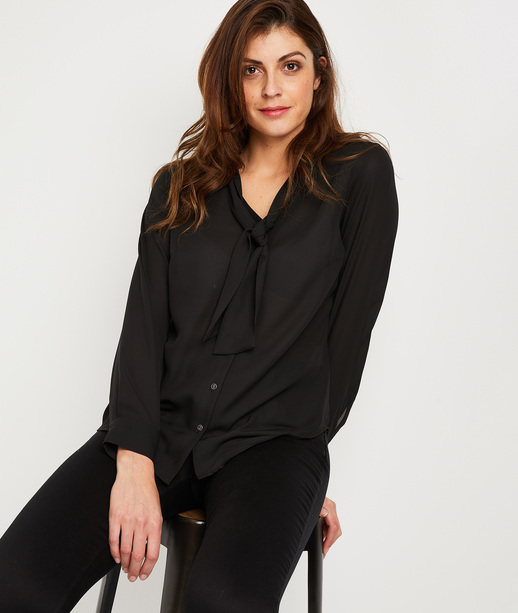 Blouse noire avec lavalière femme NOIR