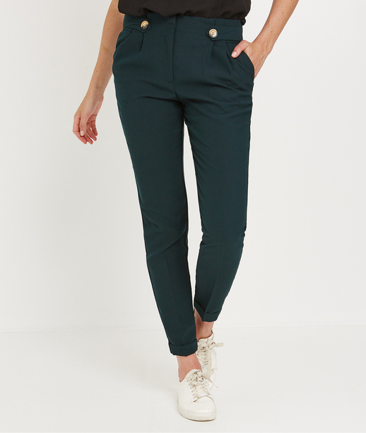 Pantalon cigarette fluide taille haute VERT