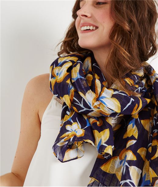 Foulard imprimé fleuri avec lurex JAUNE