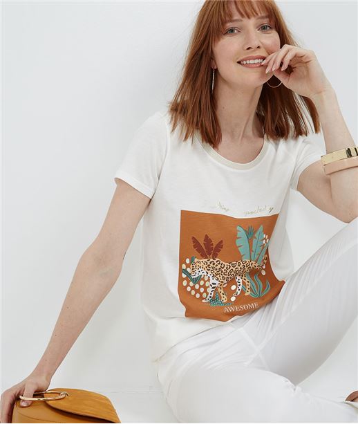 T-shirt manches courtes print animalier ECRU