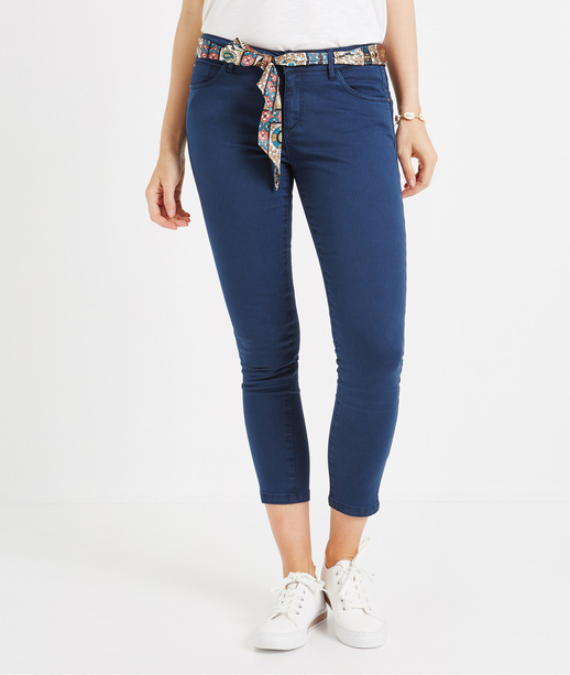 Pantalon 7/8ème de couleur avec ceinture PRUSSE