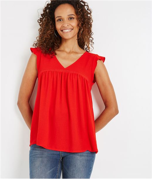 Blouse unie à manches volantées CORAIL