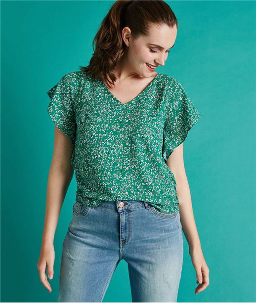 Blouse verte imprimé fleuri VERT