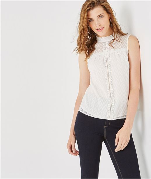 Top plumetis sans manches ECRU