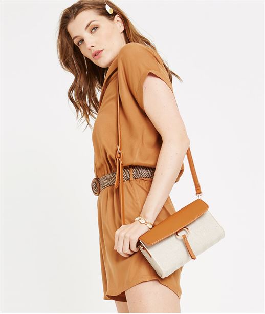 Sac bi-matières avec bandoulière BEIGE