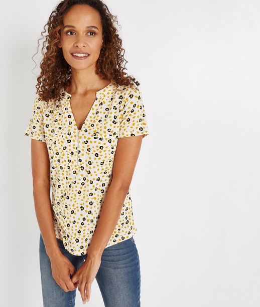 T-shirt imprimé avec zip ECRU