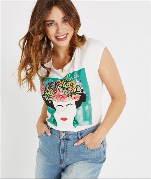 T-shirt blanc avec print femme BLANC