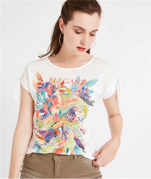 T-shirt print fleuri fluo BLANC