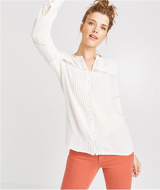 Chemise fluide avec boutons et dentelles ECRU