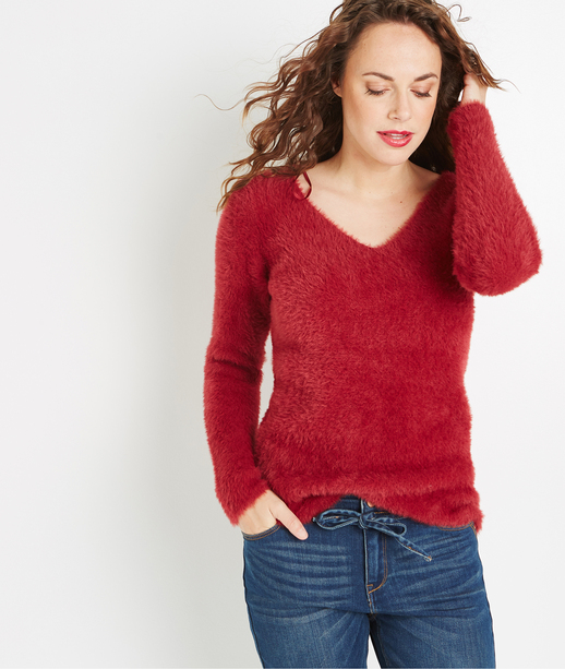 Pull col V tout doux BORDEAUX