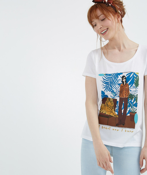 T-shirt blanc avec print tigre ECRU