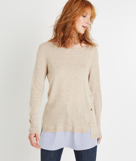Pull tunique bi-matières BEIGE