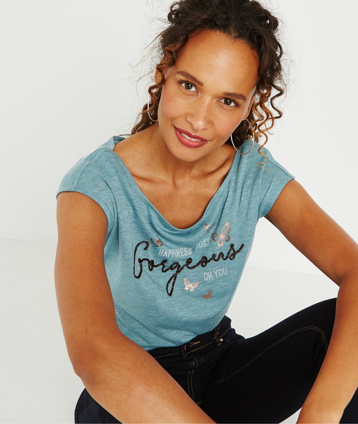 T-shirt à message BLEU