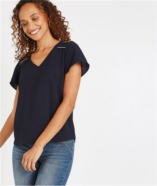 Top uni décolleté V MARINE
