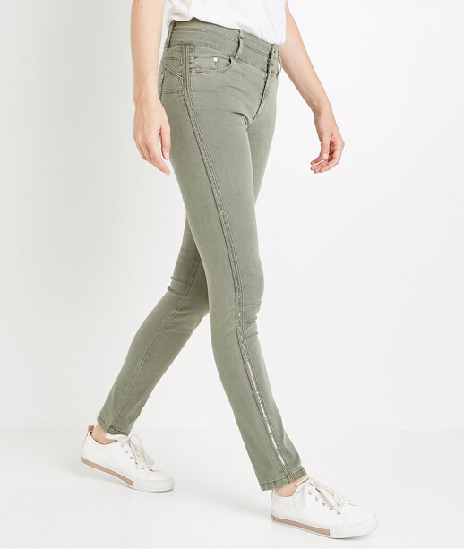 Jean slim taille haute fantaisie KAKI