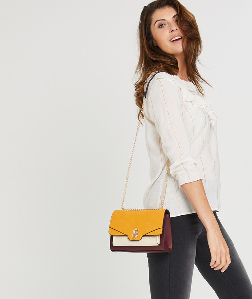 Sac tricolore bimatières avec chaîne JAUNE