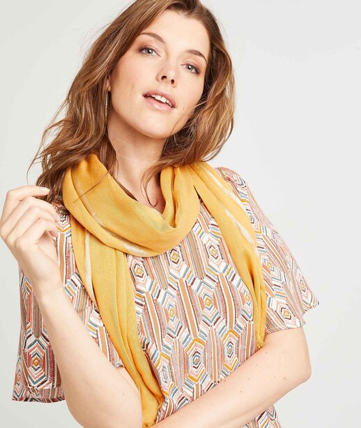 Foulard uni avec bandes lurex JAUNE