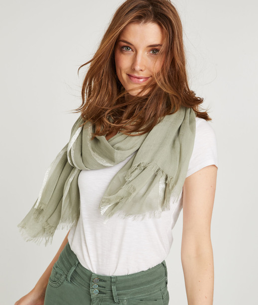 Foulard uni avec bandes lurex KAKI